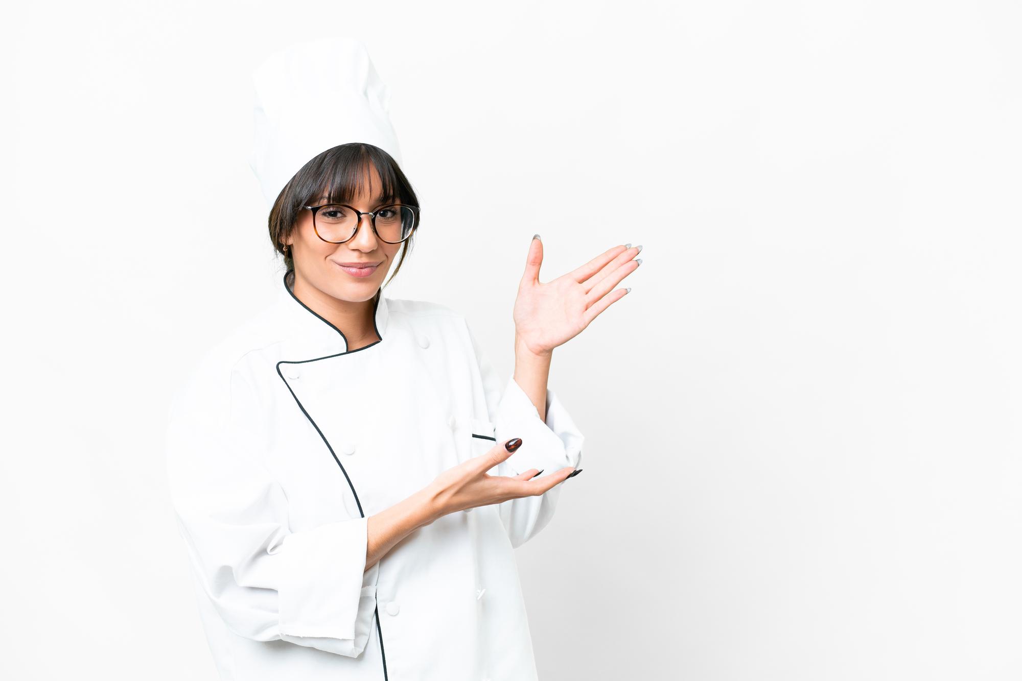 Chef inviting to workshop with open kitchen